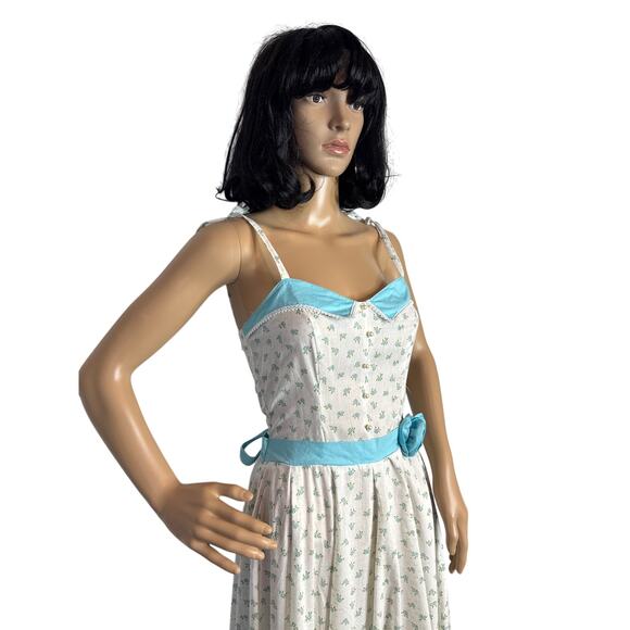 Vintage 60's spring meadow dress in white & blue froral circular XS - Picture 6 of 14